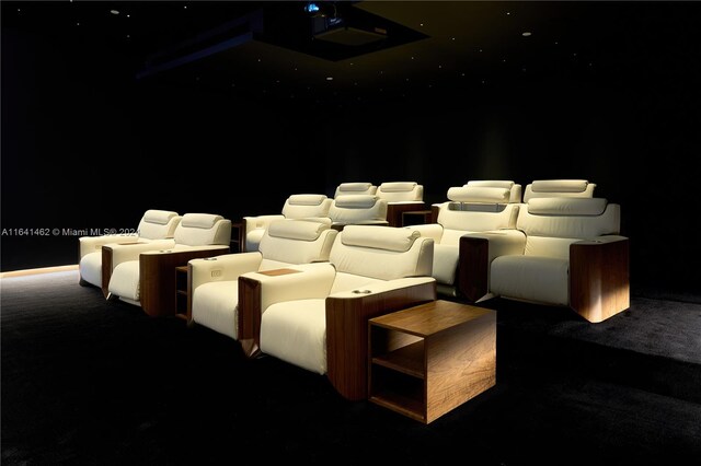 home theater room featuring carpet floors