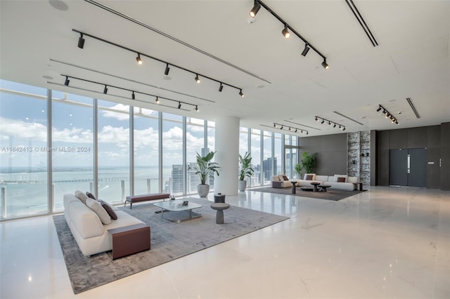 lobby featuring a water view