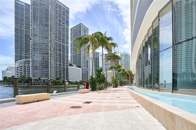 view of home's community with a water view