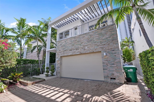 exterior space with a garage