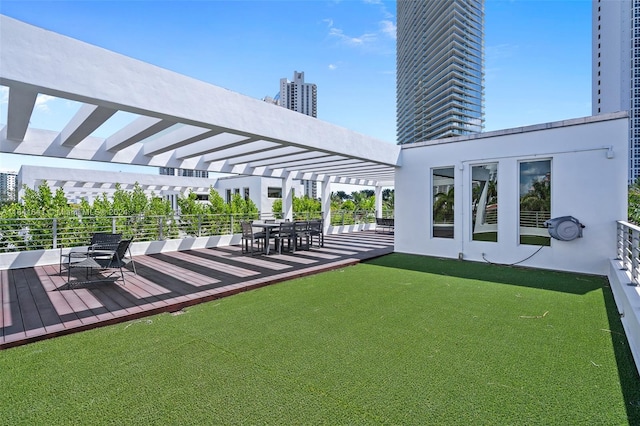 view of yard with a pergola