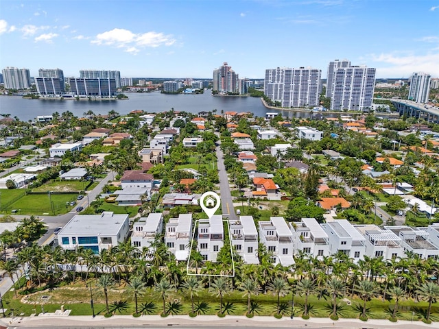 aerial view with a water view