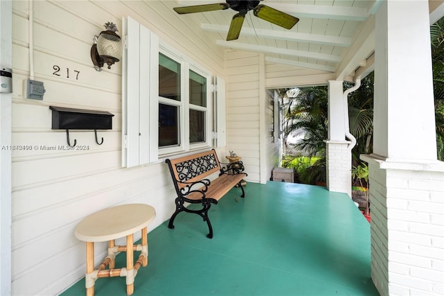 view of patio featuring a porch and ceiling fan