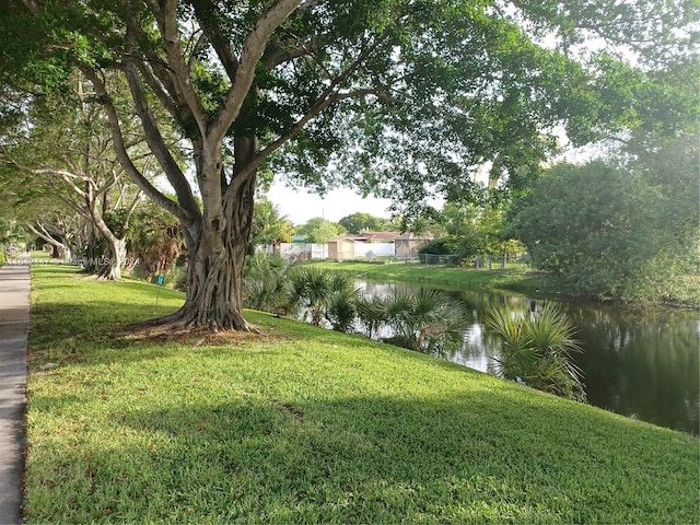 view of yard with a water view