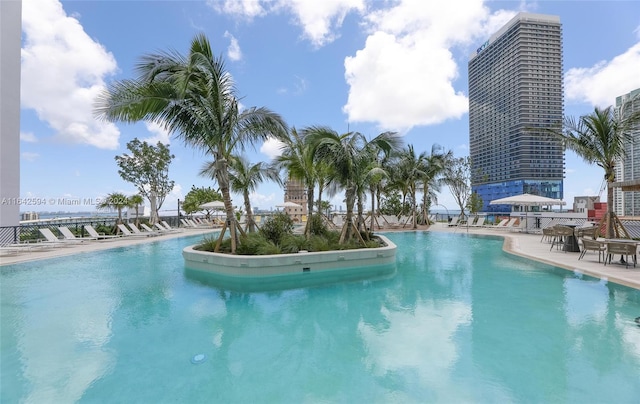 view of swimming pool with a patio