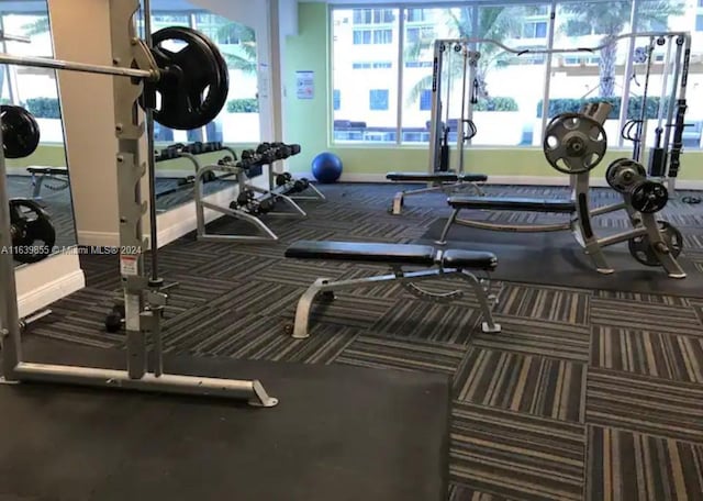 exercise room with carpet flooring