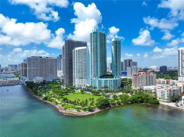 property's view of city featuring a water view