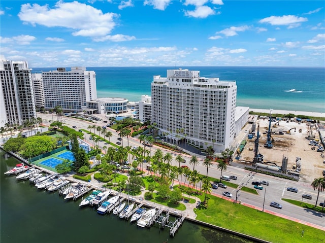 aerial view with a water view