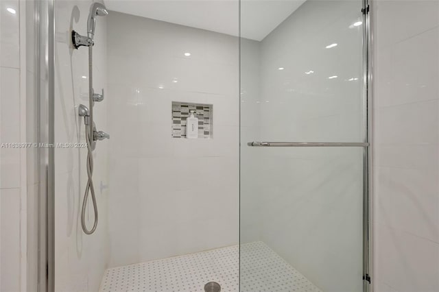 bathroom featuring a shower with shower door