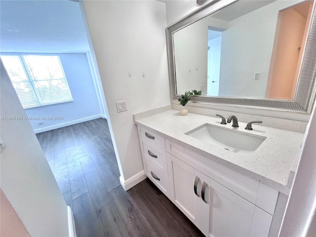 bathroom with vanity and wood-type flooring