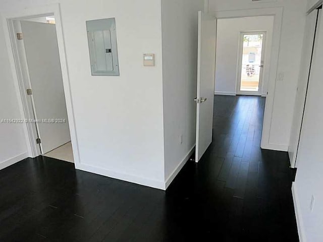 551 Michigan Ave Unit 125, Miami Beach, FL 33139 - hallway with baseboards, dark wood finished floors, and electric panel