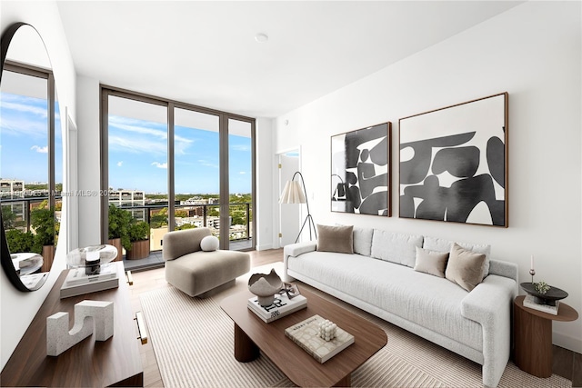 living room featuring hardwood / wood-style flooring and floor to ceiling windows