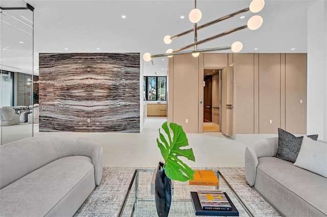 living room featuring a chandelier