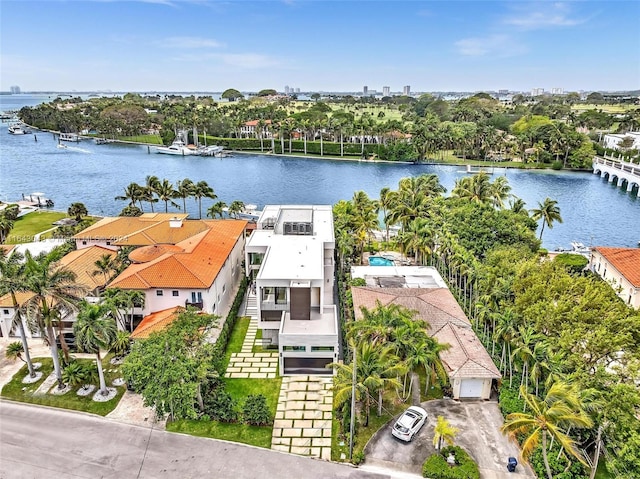 aerial view with a water view