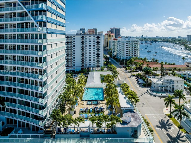 aerial view with a water view