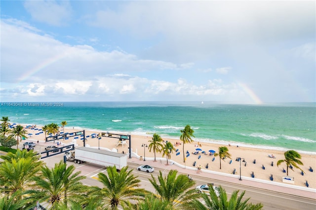 property view of water featuring a view of the beach