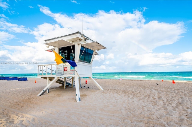 exterior space featuring a beach view