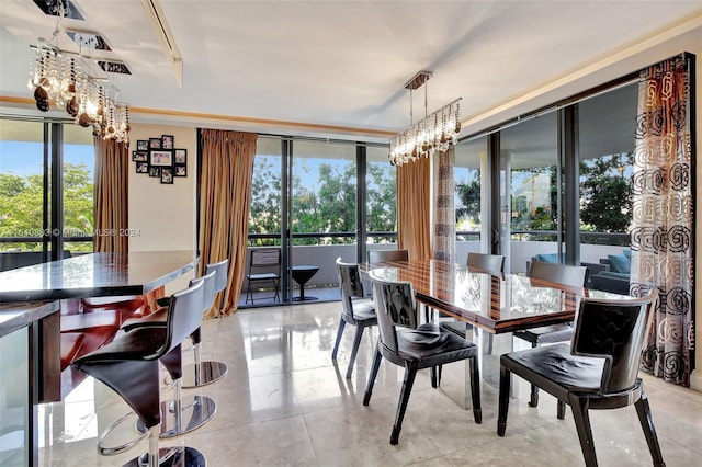 19667 Turnberry Way Unit 3E, Aventura, FL 33180 - dining space with light tile patterned floors, a notable chandelier, and french doors