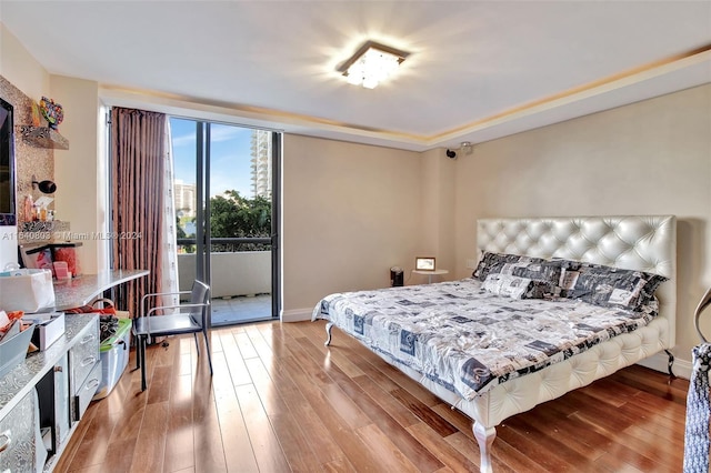 bedroom with light hardwood / wood-style floors and access to exterior