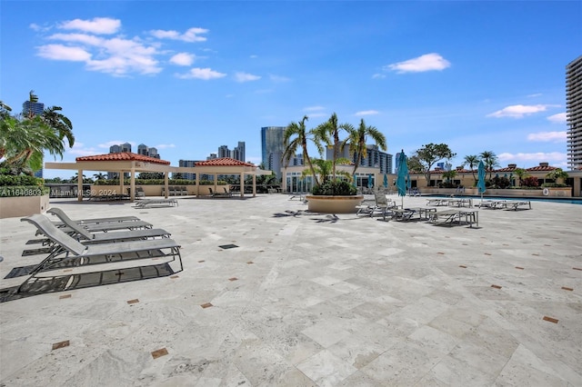 view of swimming pool with a patio