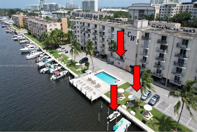 1731 SE 15th St Unit 209, Fort Lauderdale, FL 33316 - birds eye view of property featuring a water view