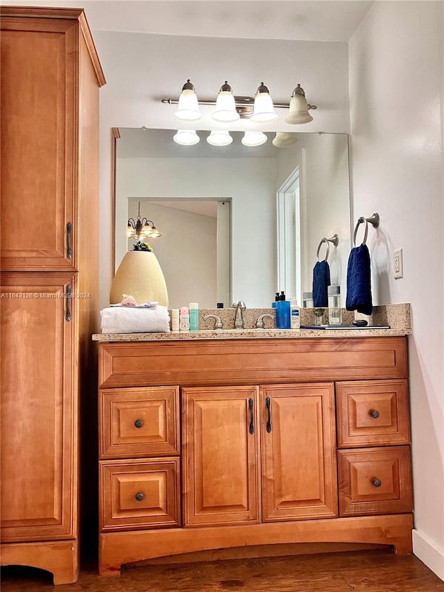 bathroom with vanity and wood-type flooring