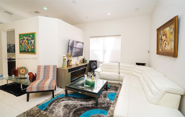 living room with light tile patterned floors