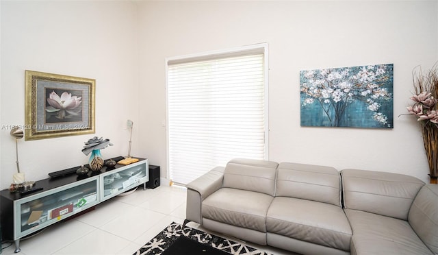 living room featuring light tile patterned floors