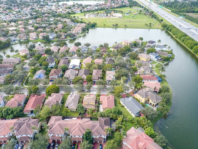 bird's eye view featuring a water view