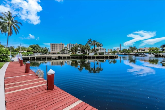 dock area featuring a water view