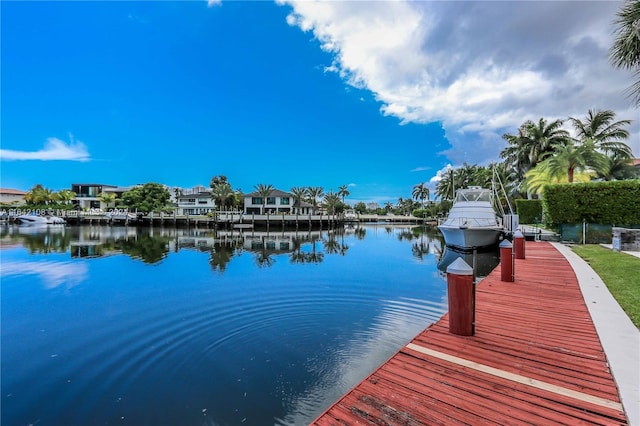 view of dock with a water view