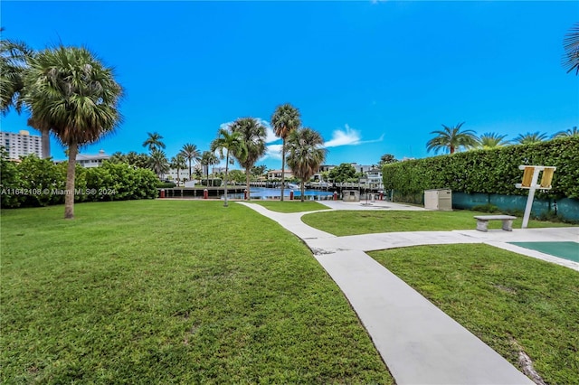 surrounding community featuring a yard and a water view