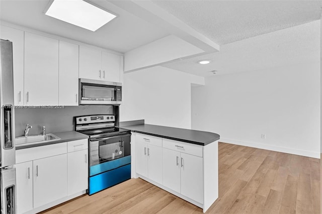 kitchen with white cabinetry, appliances with stainless steel finishes, sink, and kitchen peninsula