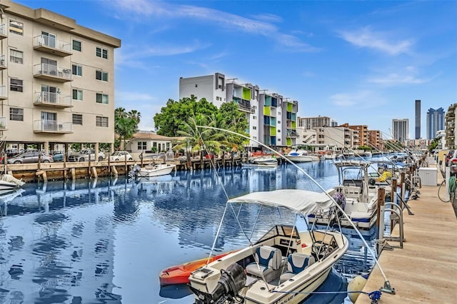 view of dock with a water view