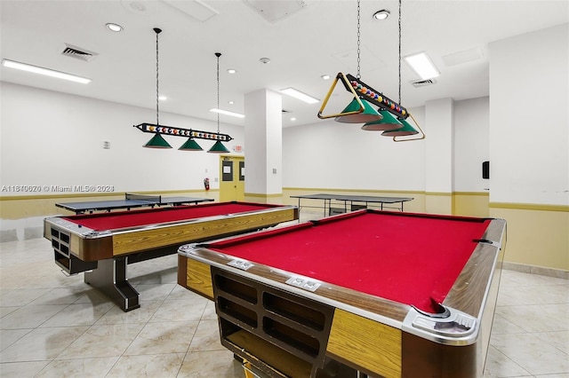 rec room with light tile patterned floors and pool table