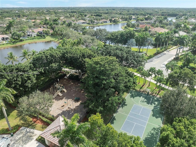 aerial view with a water view