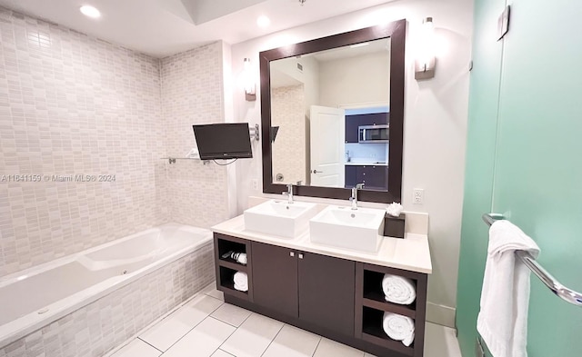 bathroom featuring double sink vanity and tile patterned flooring