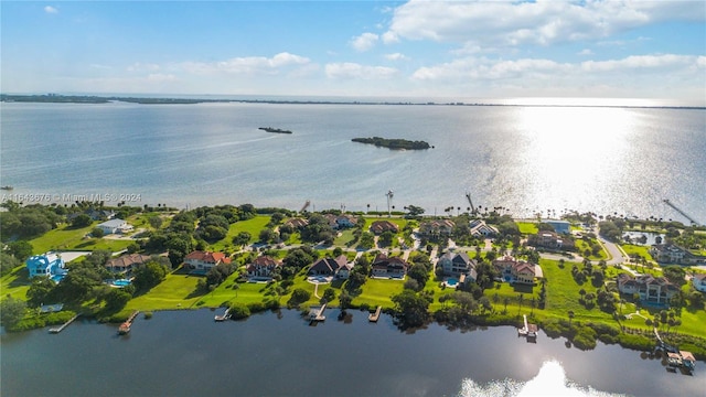 aerial view with a water view