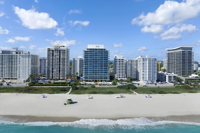 aerial view with a view of the beach and a water view