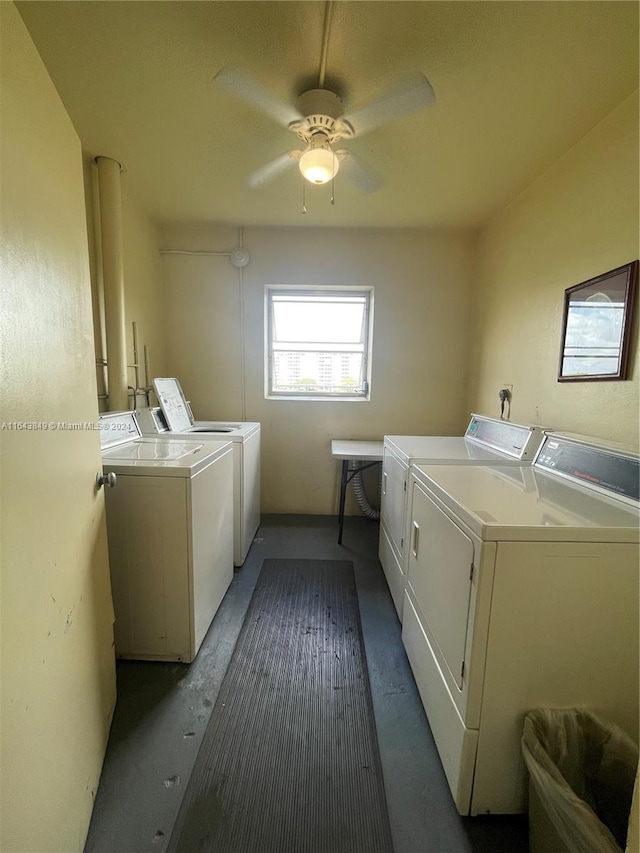 laundry room featuring ceiling fan and washer and clothes dryer