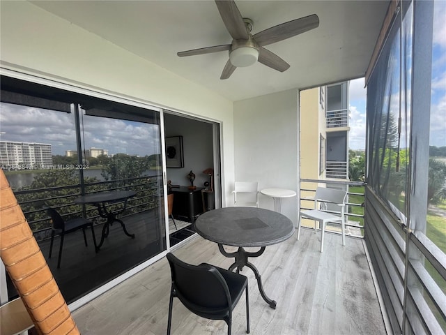 interior space featuring ceiling fan