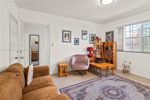 living room with light tile patterned floors