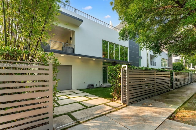 exterior space featuring a garage