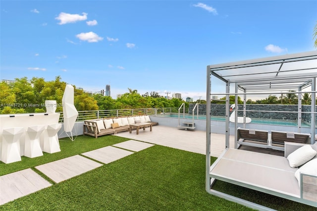 view of yard featuring a patio area and an outdoor hangout area