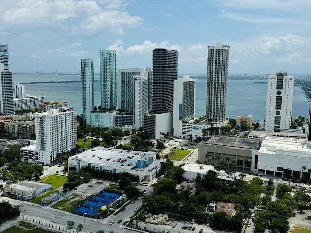 property's view of city featuring a water view