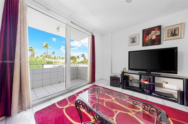 living room with light tile patterned floors