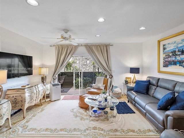 living room with ceiling fan