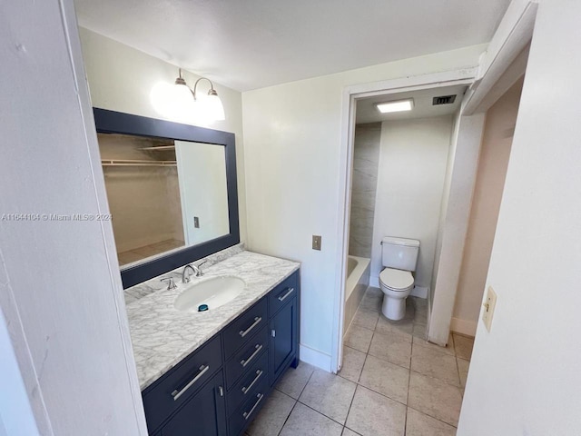 full bathroom featuring  shower combination, toilet, tile patterned flooring, and vanity