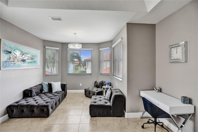 interior space featuring light tile patterned flooring