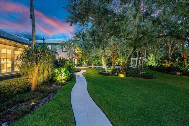 view of yard at dusk